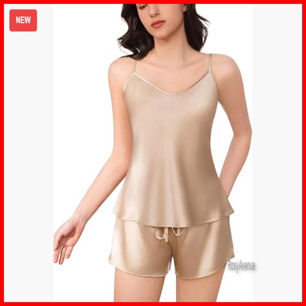 Silk Pajama Set V-Neck Cami Shorts Sleepwear Medium 6a Grade
